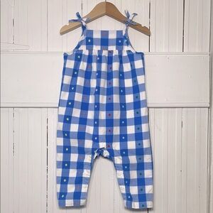 HANNA ANDERSSON EUC Gingham Multicolored Swiss Dot Jumpsuit